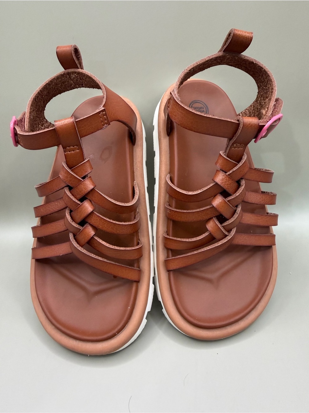 wonder nation Brown Strappy Kids Sandals with Pink Buckle